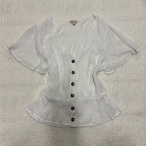 Vintage Button Front Flowy White Top ☆